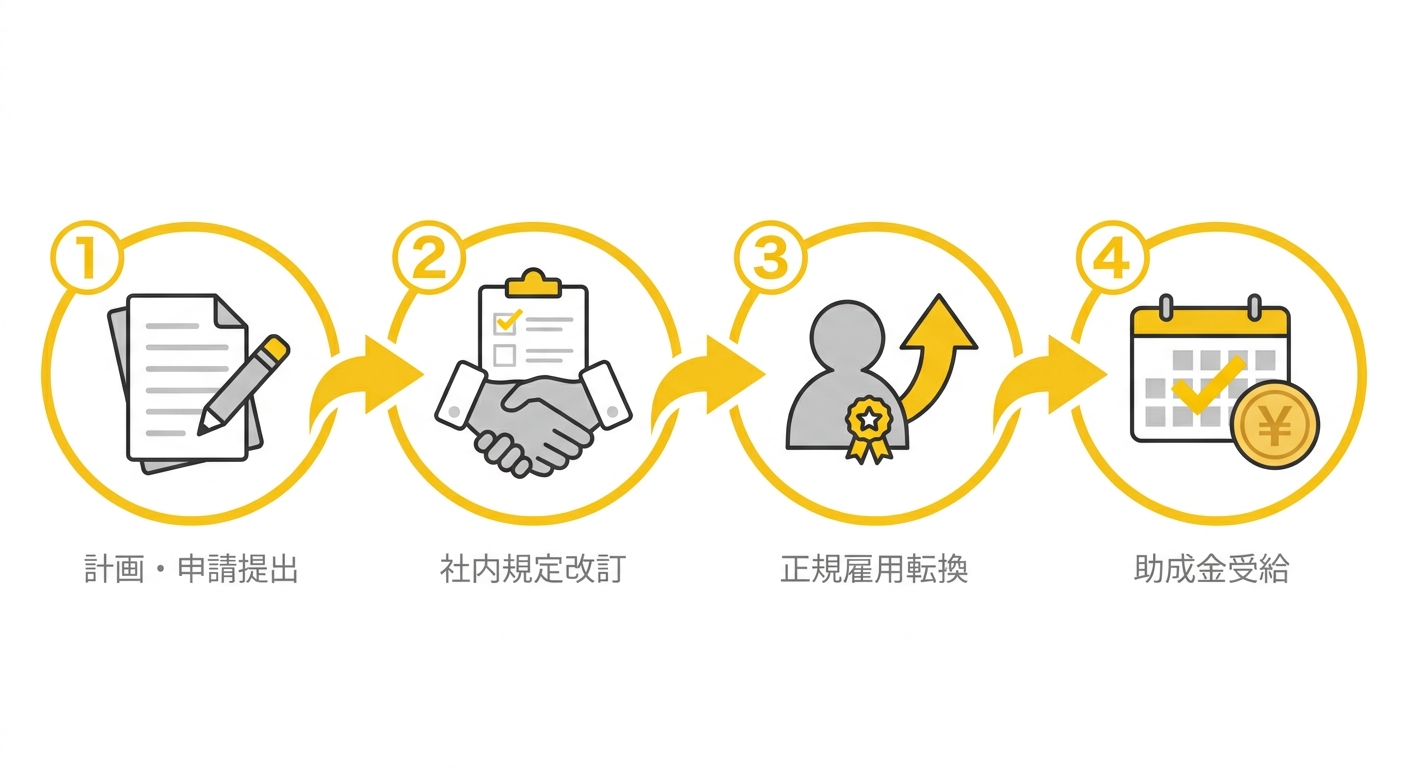 キャリアアップ助成金の申請から受給までの4ステップ